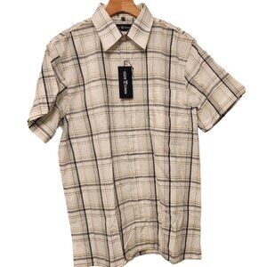 Eddie Domani Button Up Shirt White Blue Plaid Short Sleeve 16.5 NEW NWT
